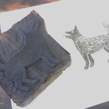 'DOG' wood engraving with carving block by Olivia O'Connor
Limited edition of 35.
'DOG' wood engraving with carving block by Olivia O'Connor