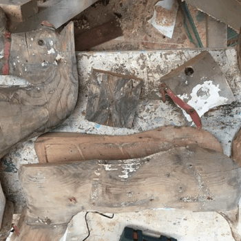 'Old Dobbin' Roebuck Rocking Horse in pieces before restoration. 'Old Dobbin' Roebuck Rocking Horse in pieces before restoration.