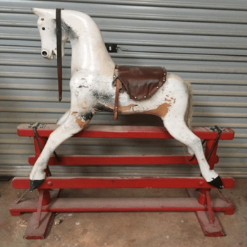 'Rocky' Roebuck Rocking Horse before restoration. 'Rocky' Roebuck Rocking Horse before restoration.